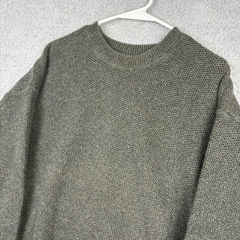 Vintage St Johns Bay Sweater Mens L Green Waffle Knit Chunky Heavyweight Thick